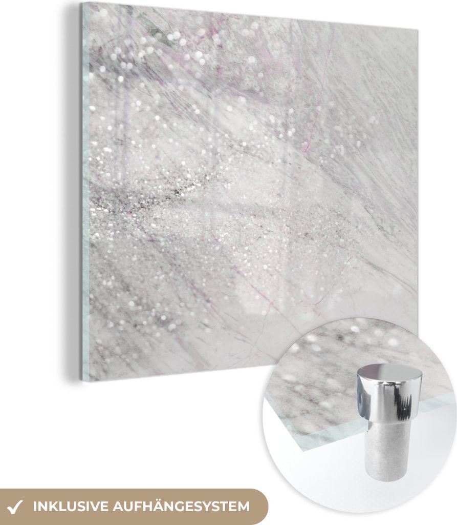 MuchoWow Glasbilder - Bilder auf Wandbild - Foto auf Glas Marmor - Adern - Glitzer 50x50 cm Wanddekoration aus Glas - Acrylglasbild - Acrylbilder -...