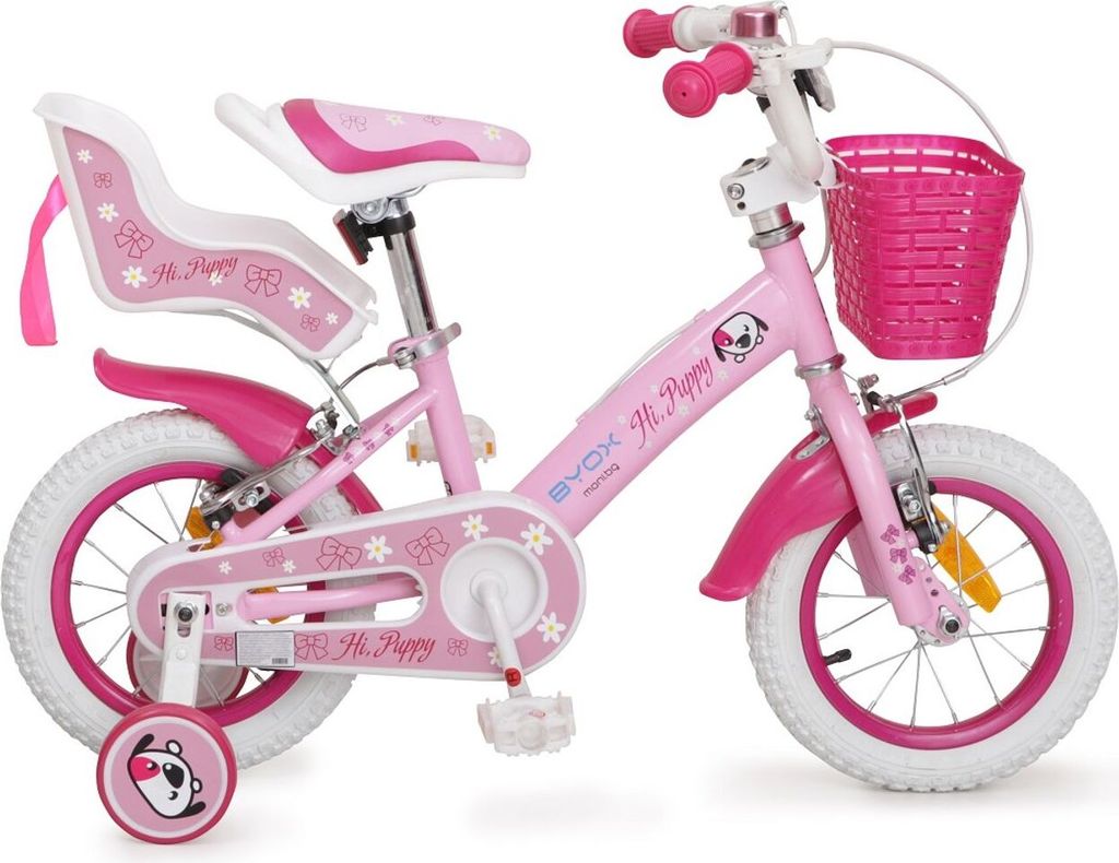 Byox Kinderfahrrad 12 Zoll Puppy, Stützräder, Frontkorb, Puppensitz ab 3 Jahre