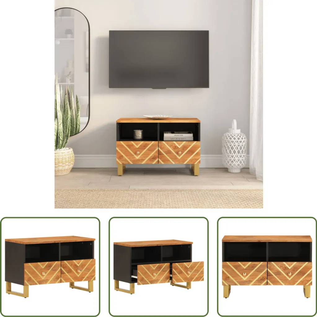 The Living Store Mobile TV marrone e nero 70x33,5x46 cm in legno massiccio di mango