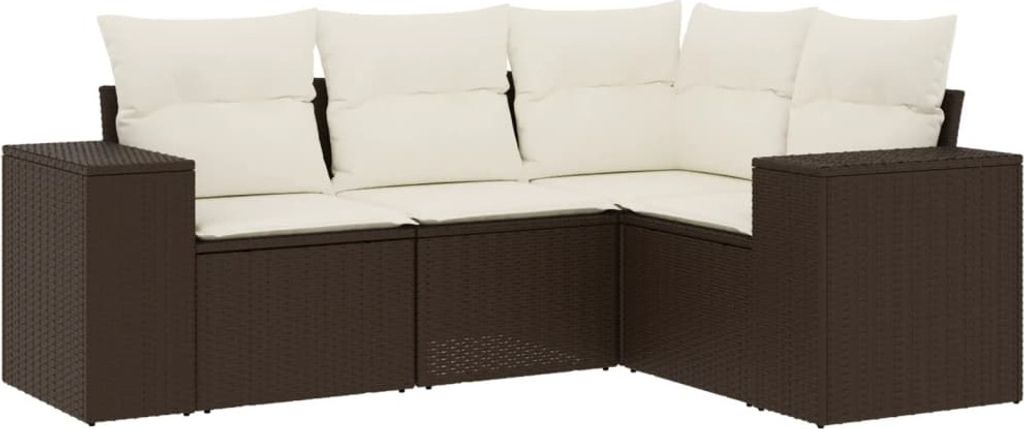 vidaXL 4-tlg. Garten-Sofagarnitur mit Kissen Braun Poly Rattan