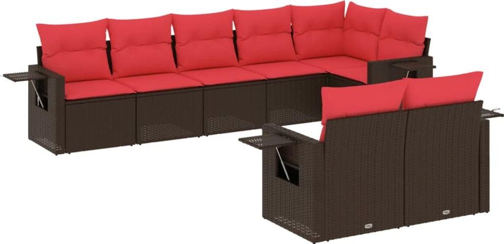 vidaXL 8-teiliges Gartensofa-Set mit Kissen, braun, Polyrattan