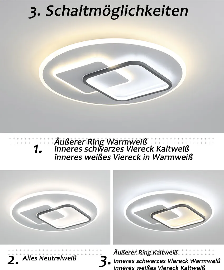 Plafonnier LED Ø 47 cm Télécommande Luminosité et Couleur Réglables - 6