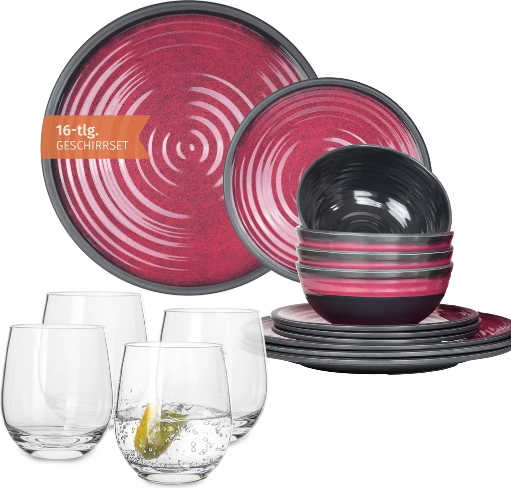 Moritz Toffee Design - Set Stoviglie Da Campeggio In Melamina 16-32 Pezzi Per 4 Persone (senza Bicchieri)