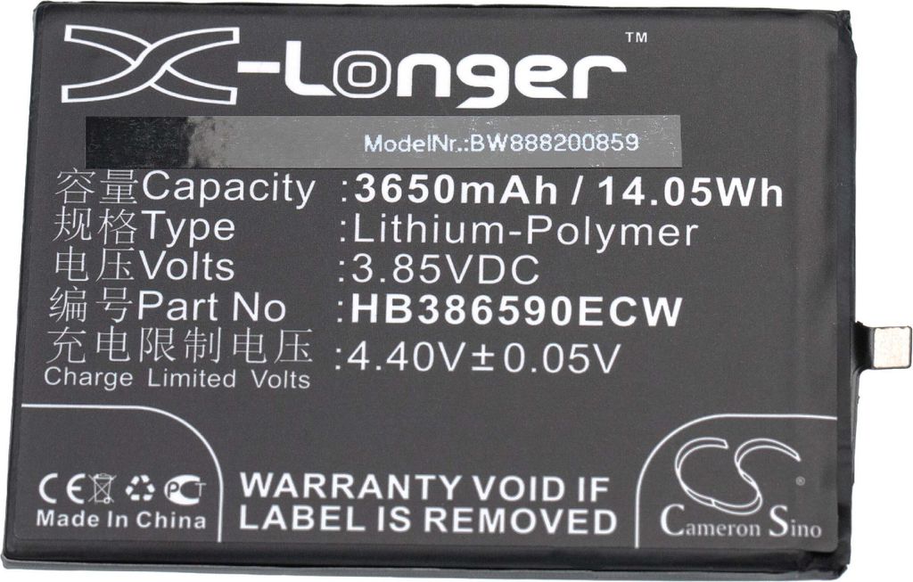 vhbw Akku Ersatz für Huawei HB386590ECW für Handy Smartphone Telefon (3650 mAh, 3,85 V, Li-Polymer)
