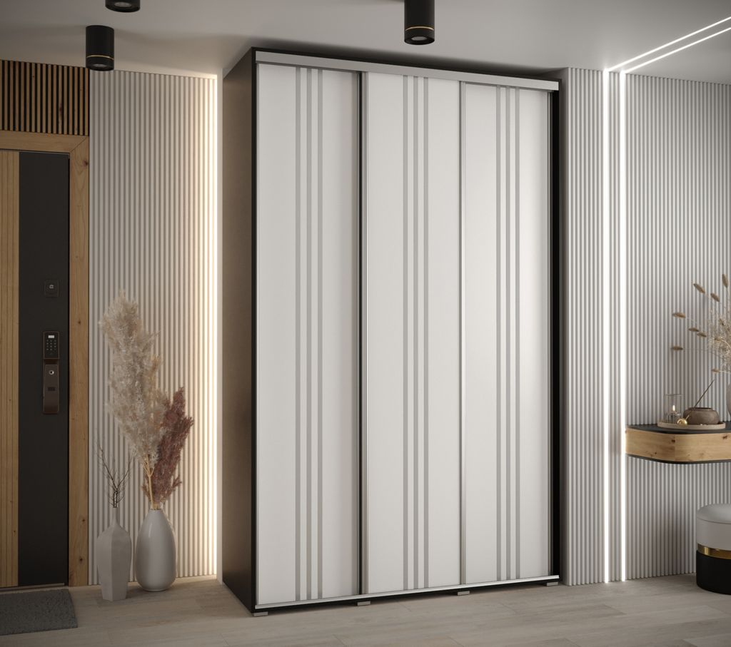 Kleiderschrank ASIRI 6 – 150/45 cm, schwarz/weiß/silber