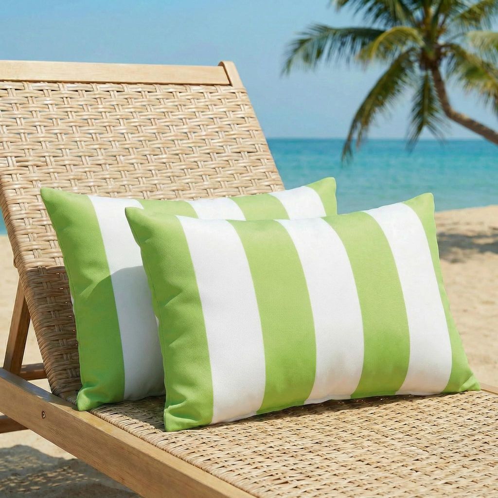 2er-Set Outdoor-Kissenbezüge, 30 x 50 cm, grün gestreift, wasserdicht, dekorativ, modern, für Garten, Strand, Sommer, Sofa, Balkon, Camping