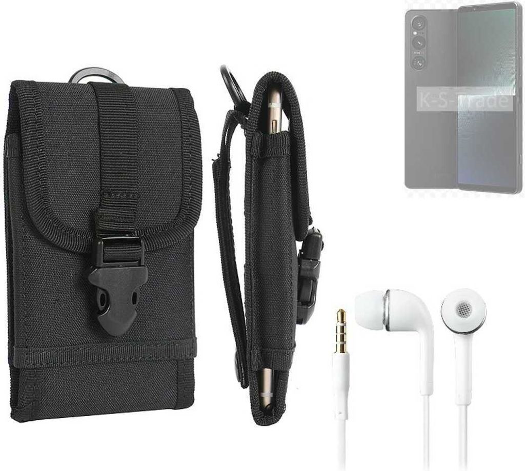 K-S-Trade Holster Schutz Hülle kompatibel mit Sony Xperia 1 V Gürteltasche Handy Hülle Tasche outdoor Seitentasche schwarz 1x + Kopfhörer