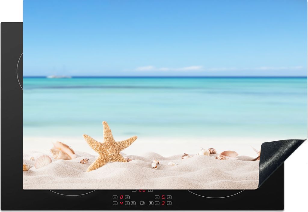 KitchenYeah Herdabdeckplatte Strand - Meer - Muscheln - Seesterne , 78x52cm, Küche Deko, Glaskeramikkochfeld Herdabdeckung, Abdeckplatte fùr Ko...