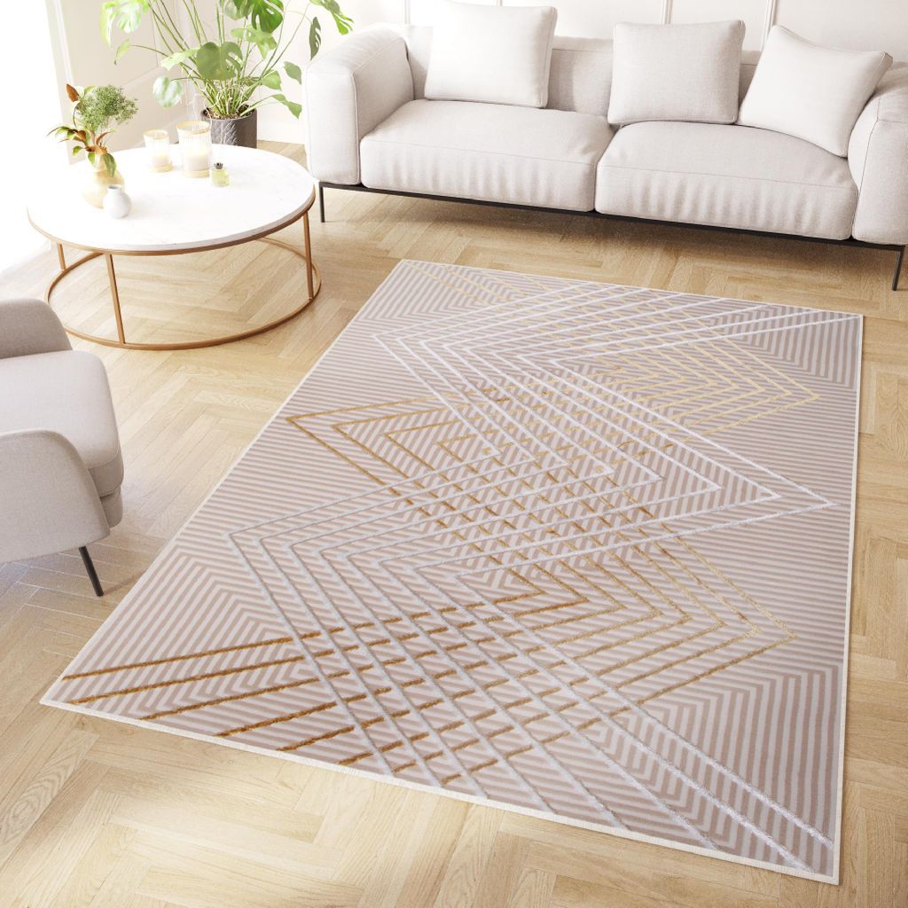 Tapiso Teppich Crystal Modern Gold Beige Wohnzimmer 140 x 200 cm