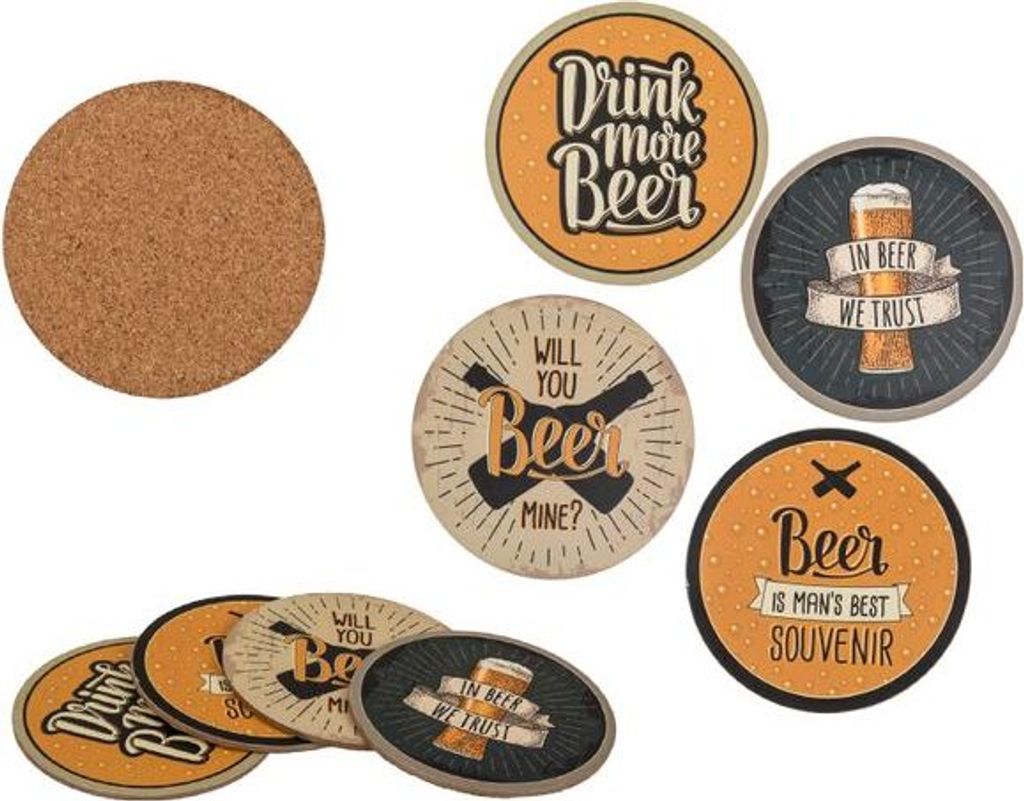 Holz Glasuntersetzer mit Bier Motiv 4 er Set