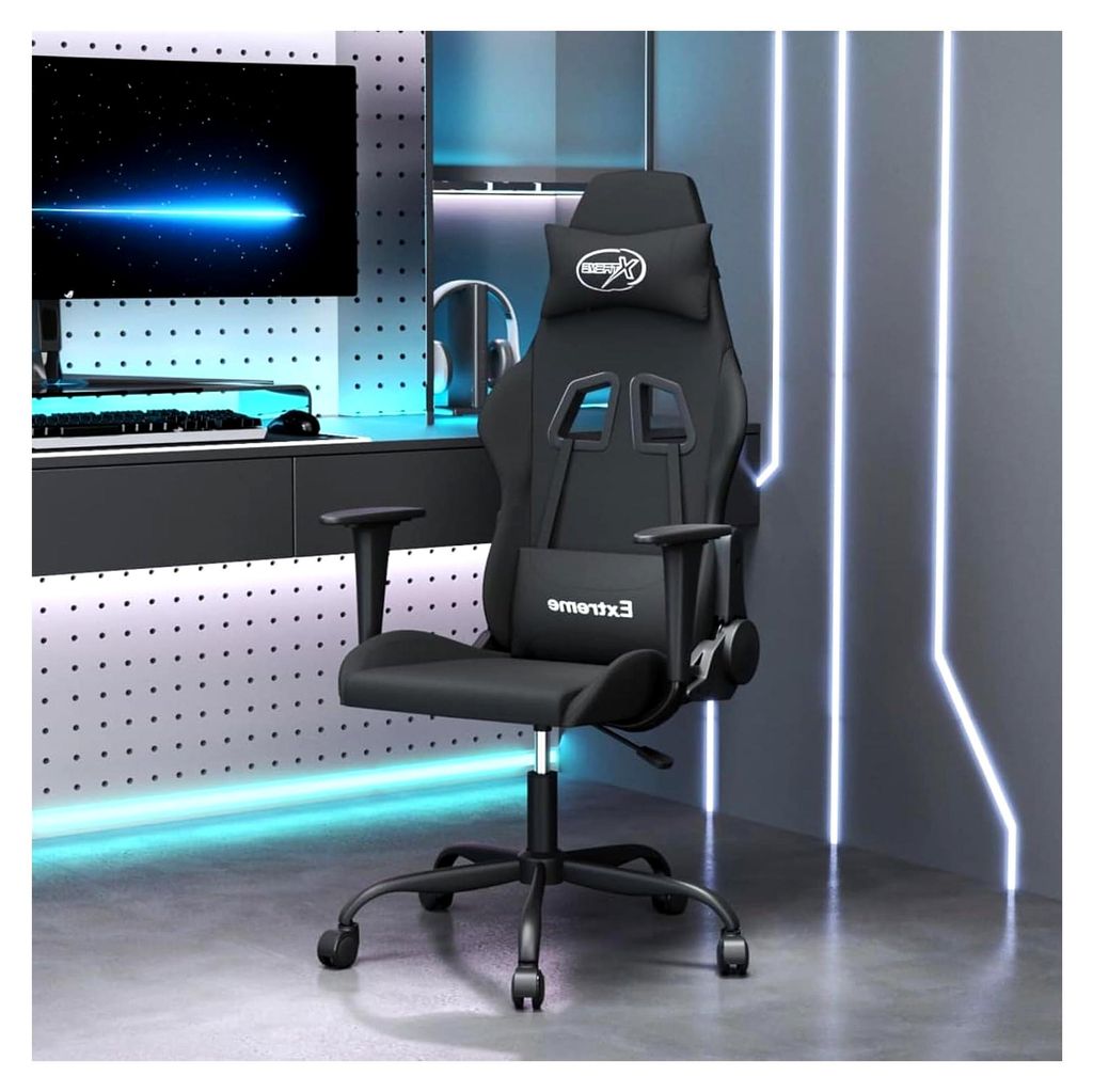 Bequemer Gaming-Stuhl mit verstellbarer Rückenlehne und Rollen - Schwarz