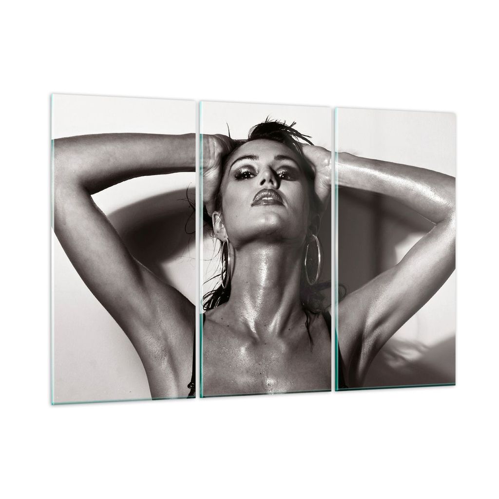 Bilder auf glas - Frau Eleganz Sommer nass - 105x70cm - Glasbilder - Wandbilder - Kunstdruck - zum Aufhängen bereit - Wanddekoration aus Glas - Gl...