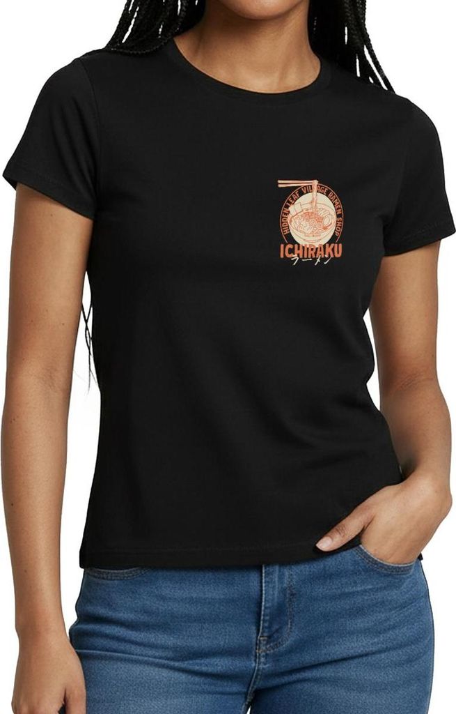 Spreadshirt Naruto Ichiraku Hidden Leaf Village Ramen Logo Frauen T-Shirt, S, Schwarz
