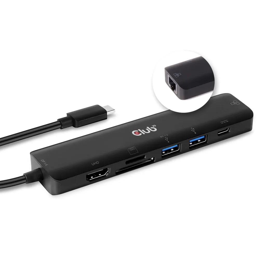 Hub USB-C 7-en-1 Club 3D avec HDMI 4K Transfert Rapide et Port RJ45