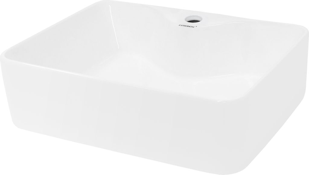 LuxeBath Waschbecken Aufsatzwaschbecken Quadratisch, 48x38x14 cm, Weiß, aus Keramik