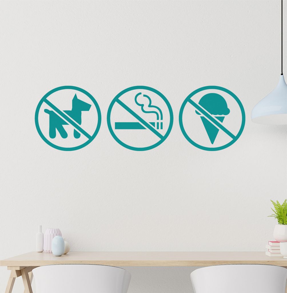 nicht Raucher kein Eis kein Hund Wandtattoo in 6 Größen - Wandaufkleber Wall Sticker - Dekoration, Küche, Wohnzimmer, Schlafzimmer, Badezimmer