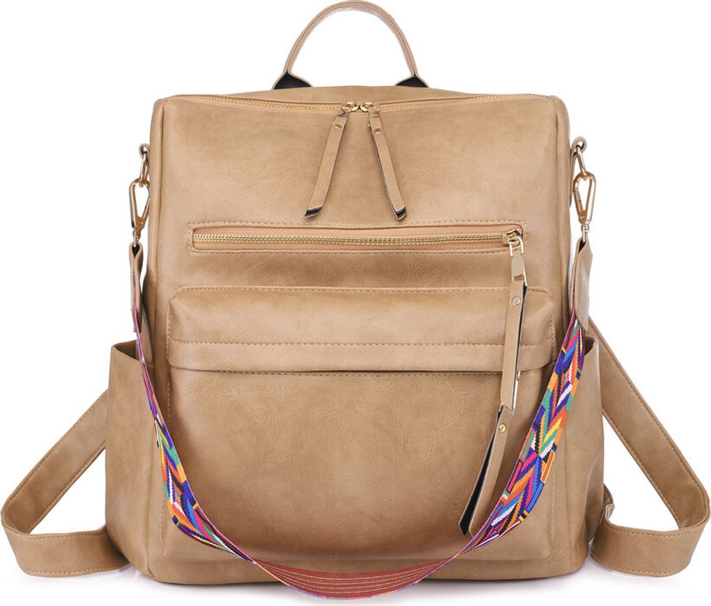 Damen Rucksack Geldbörse Kunstleder Reisetasche Convertible Satchel Handtaschen und Umhängetasche, Hellbraun