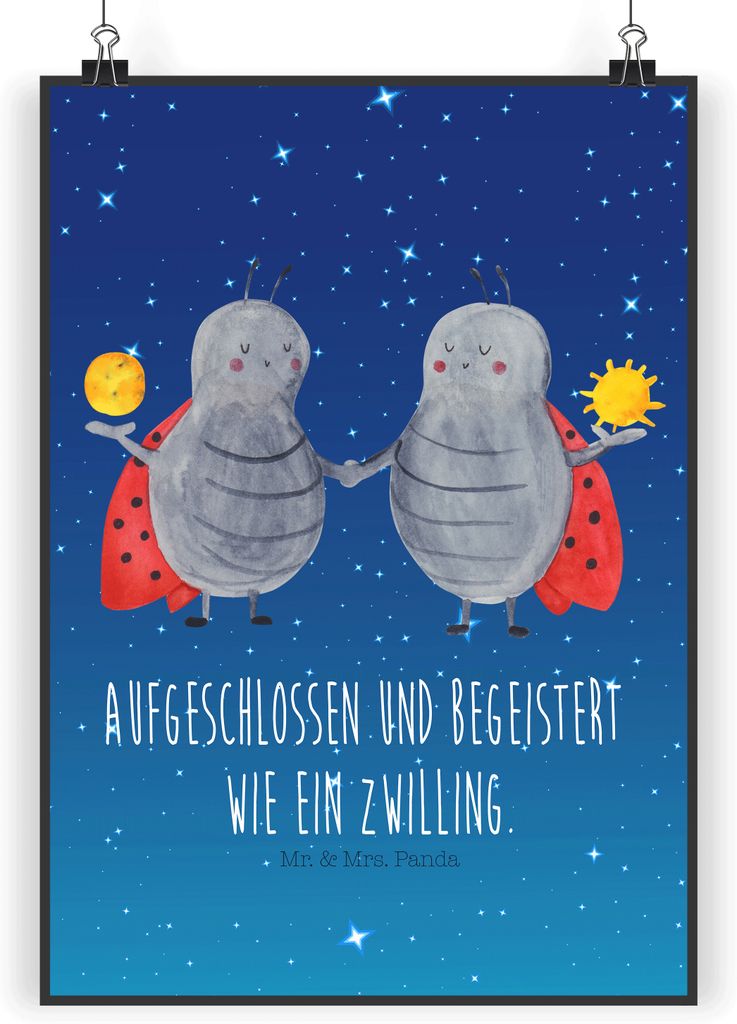 Mr. & Mrs. Panda Bild Sternzeichen Zwilling DIN A3 - Produktbild 