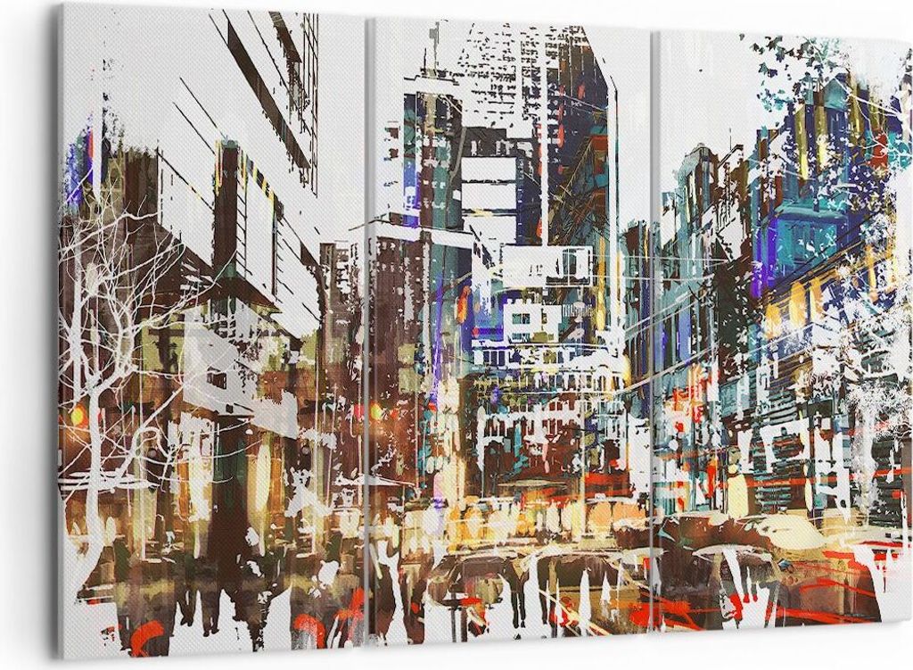 Bild auf Leinwand - Leinwandbild - Stadt Straße Haus - 105x70cm - Wand Bild - Wanddeko - Wandbilder - Leinwanddruck - Bilder - Kunstdruck - Wandde...