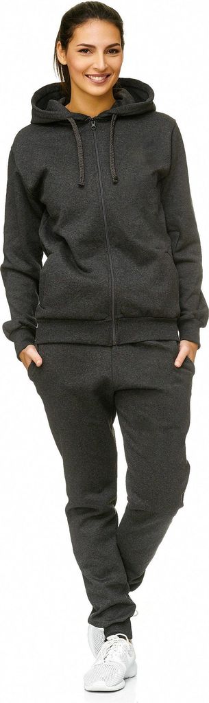 Damen Jogginganzug einfarbig 100% Baumwolle 586 Anthrazit M