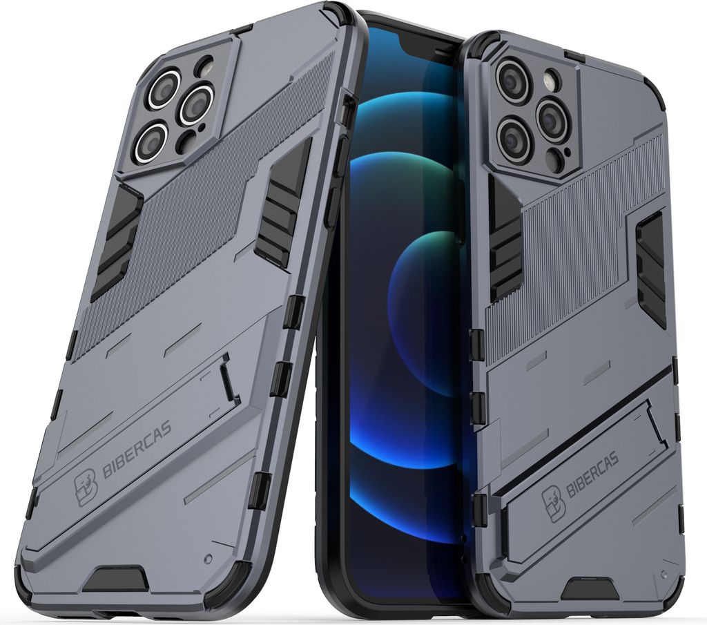 LaimTop Armor Hülle für iPhone 12 Pro Max, Hybrid PC TPU Bumper Stoßfestes Schutzhülle mit Standfunktion für iPhone 12 Pro Max Blau