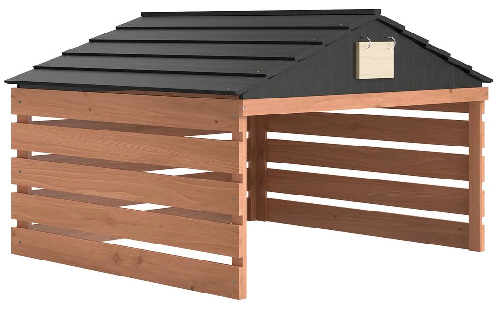 Mähroboter Garage Holz Überdachung mit Satteldach wetterfest Garage für Rasenmäher Unterstand 79 x 74 x 54 cm Rotbraun
