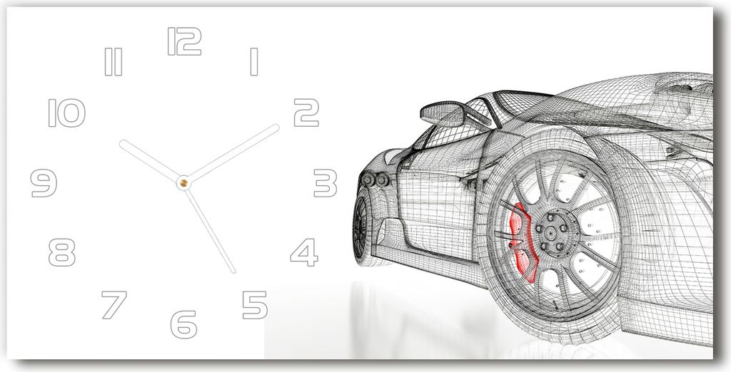 Wanduhr aus Glas – 60x30 cm - Glasbild - Glasuhr - Gehärtetes Glas - weisse-zeiger - Auto Gitter