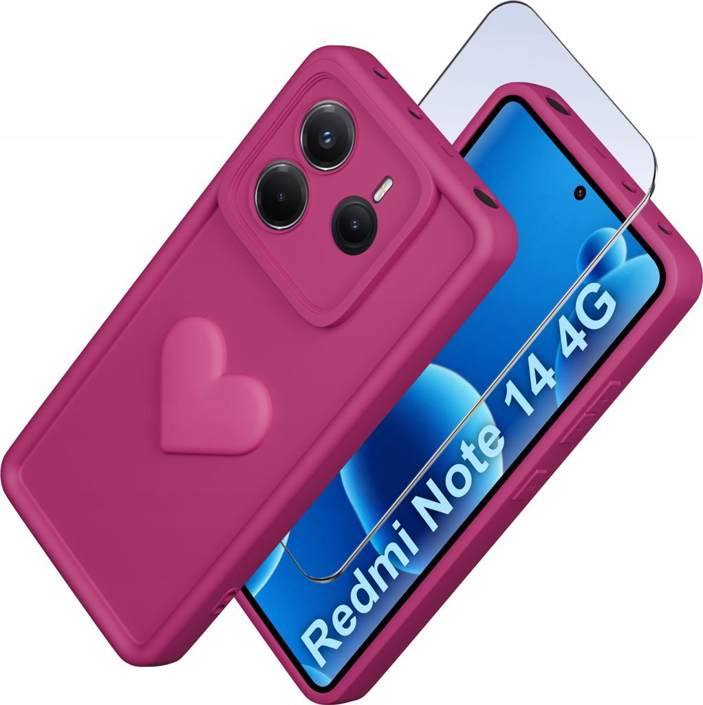 Etui für Xiaomi Redmi Note 14 5G aus mattem Silikon mit Herz + 9H-Glas