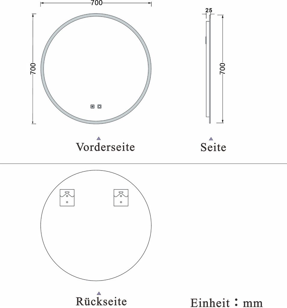 Badspiegel Rund 70 cm Kalt/Neutral/Warmweiß dimmbar LED Produktbild 9