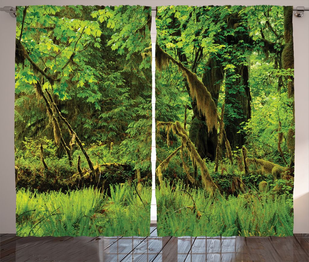 ABAKUHAUS Grün Rustikaler Gardine, Tress Moss Wilde Natur, Schlafzimmer Kräuselband Vorhang mit Schlaufen und Haken, 280 x 225 cm, Grün