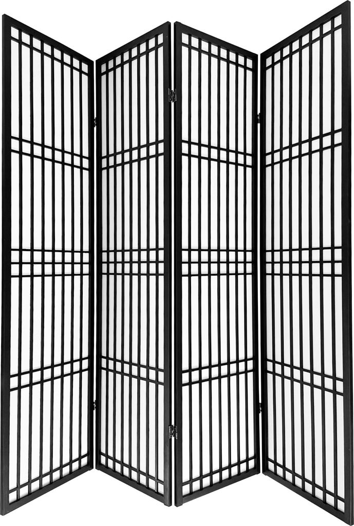 Fine Asianliving Paravent Japanische Trennwand Shoji B180xH180cm Raumteiler Schwarz - Tokyo