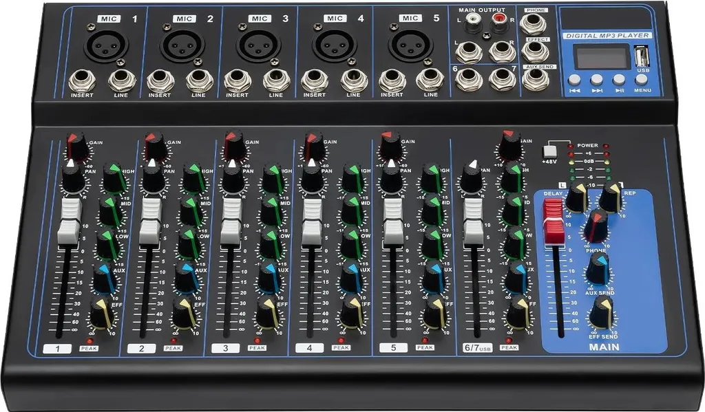 Console de mixage audio 7 voies Bluetooth avec entrée USB pour studio