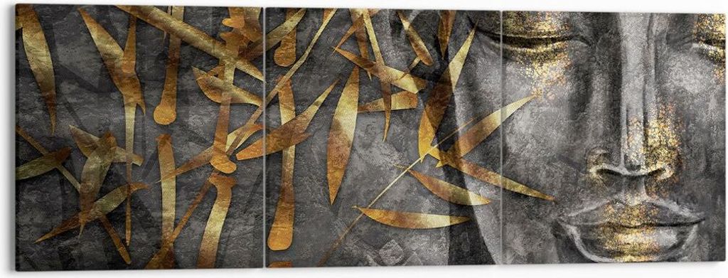 Bild auf Leinwand - Leinwandbild - 3 Teile - Buddha Gold Bodhisattva - 150x50cm - Wand Bild - Wanddeko - Wandbilder - Leinwanddruck - Bilder - Wand...