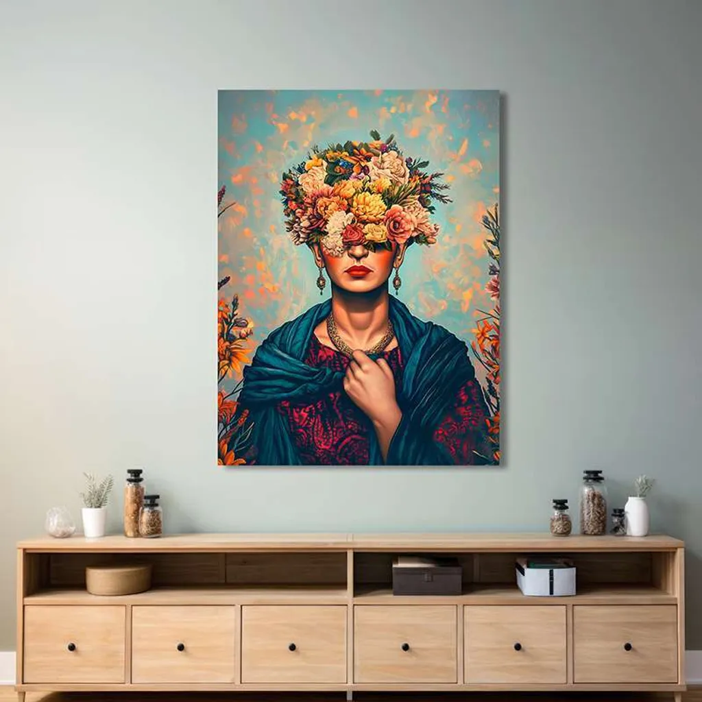Toile imprimée Frida Kahlo Reine des fleurs grand format 100x70 Spencer