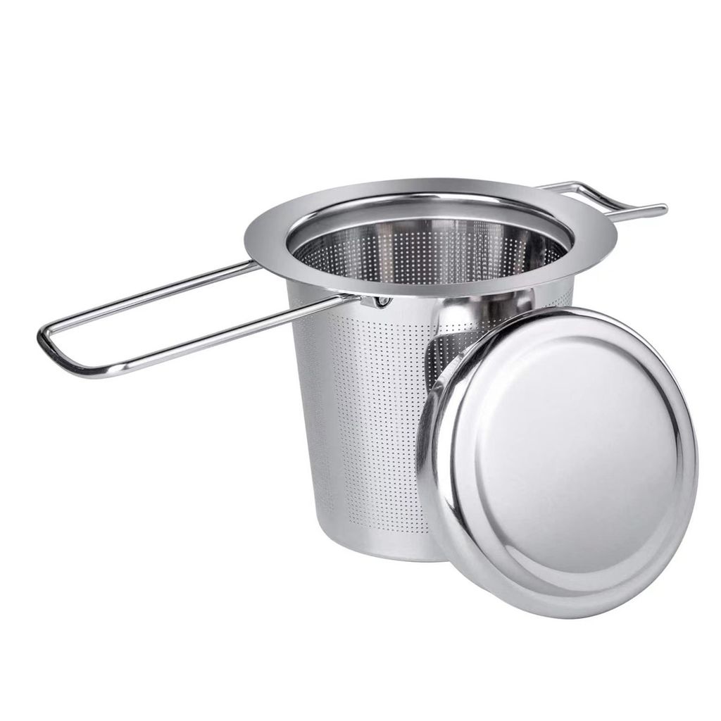 Für losen Tee aus 304 Edelstahl - Tassen-Teesieb, Teesieb mit Deckel und klappbarem Griff - Edelstahl - feinmaschig und spülmaschinenfest