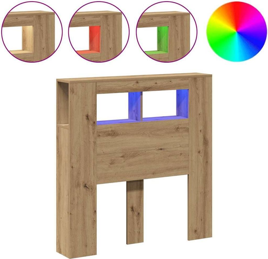 vidaXL LED-Kopfteil Artisan-Eiche 100x18,5x103,5 cm Holzwerkstoff
