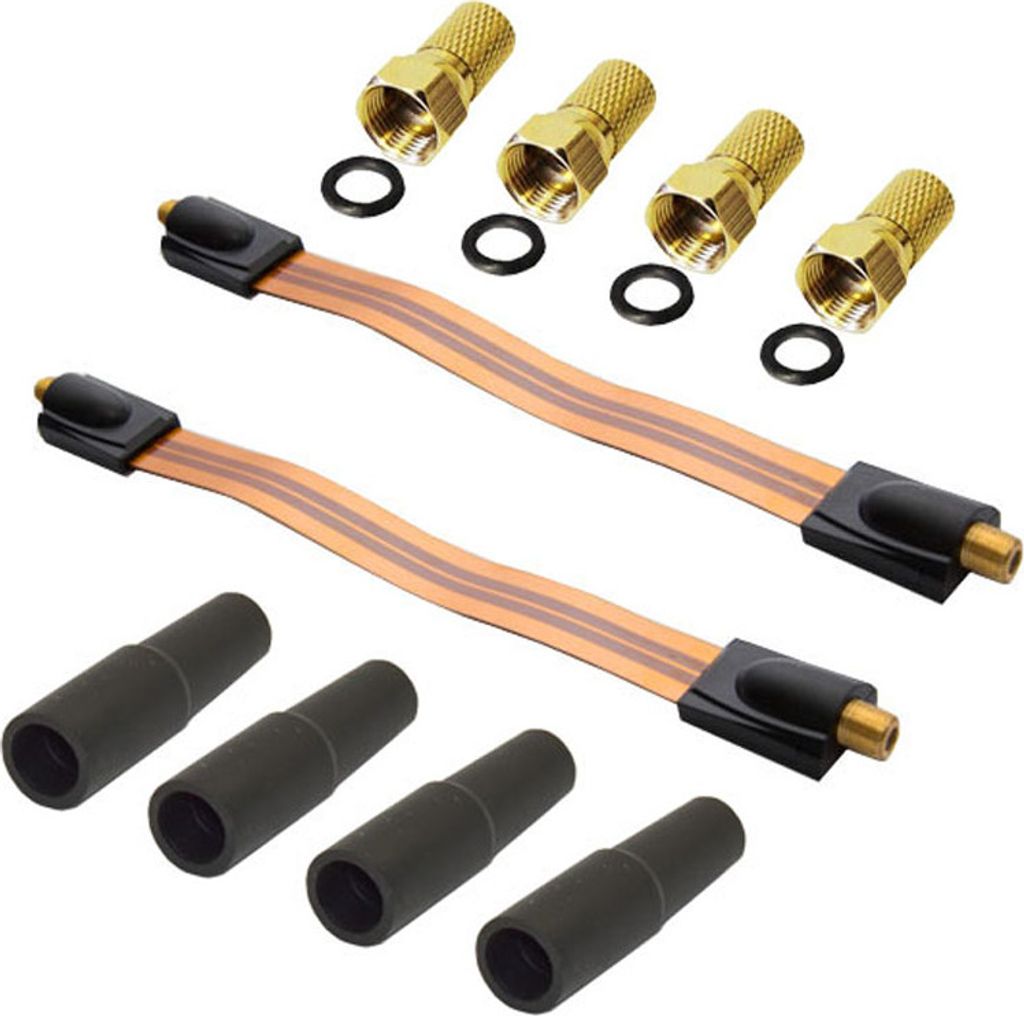 2x PremiumX Fensterdurchführung Flachkabel Fenster und Türen Slim 26 cm vergoldet mit 4 F-Stecker Gummitülle