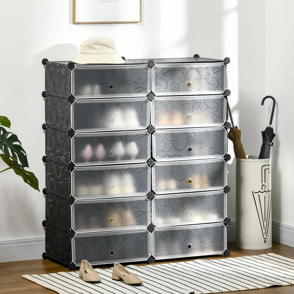 Meuble de rangement chaussures 12 cases modulable design noir et moderne