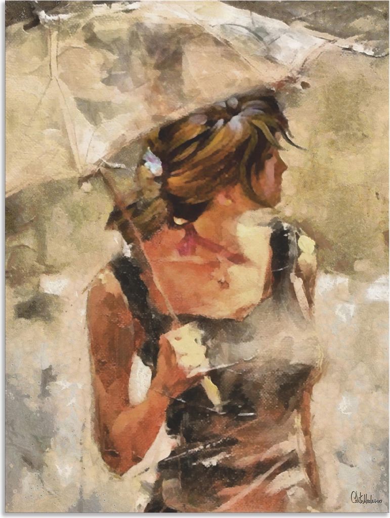 ARTland Wandbild Alu für Innen & Outdoor Lady mit Regenschirm Größe: 45x60 cm