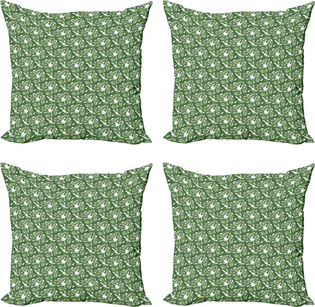 ABAKUHAUS Dschungel-Laub Kissenbezug Set (4 Stück), Strand-Baum-Blätter, Moderner Doppelseitiger Digitaldruck, 40 cm x 40 cm, Farn-Grün Pfau-Grün