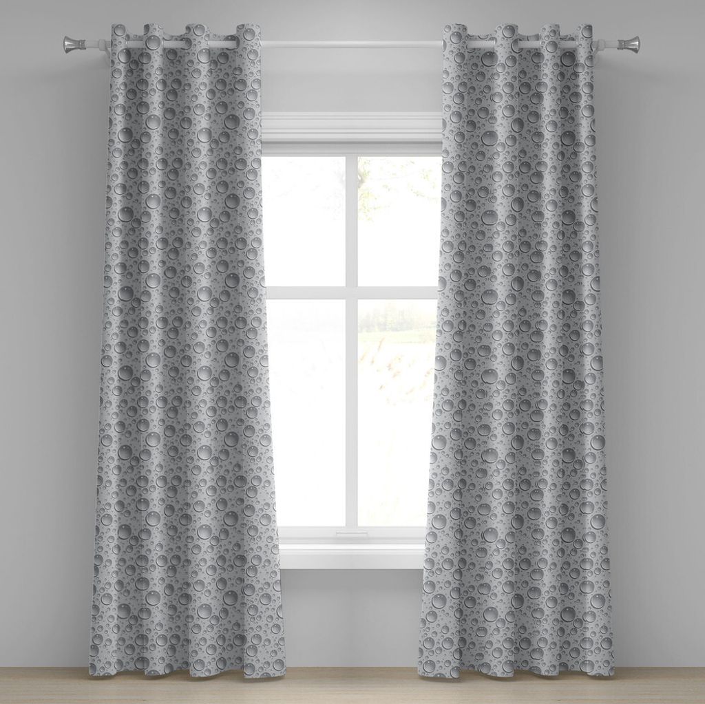 ABAKUHAUS Grau Ösenvorhang, Kleines Großes Muster Wasser Reines Erfrischendes Einfarbiges Wasser Regentropfen Design, Dekorative 2-Panel-Fensterv...