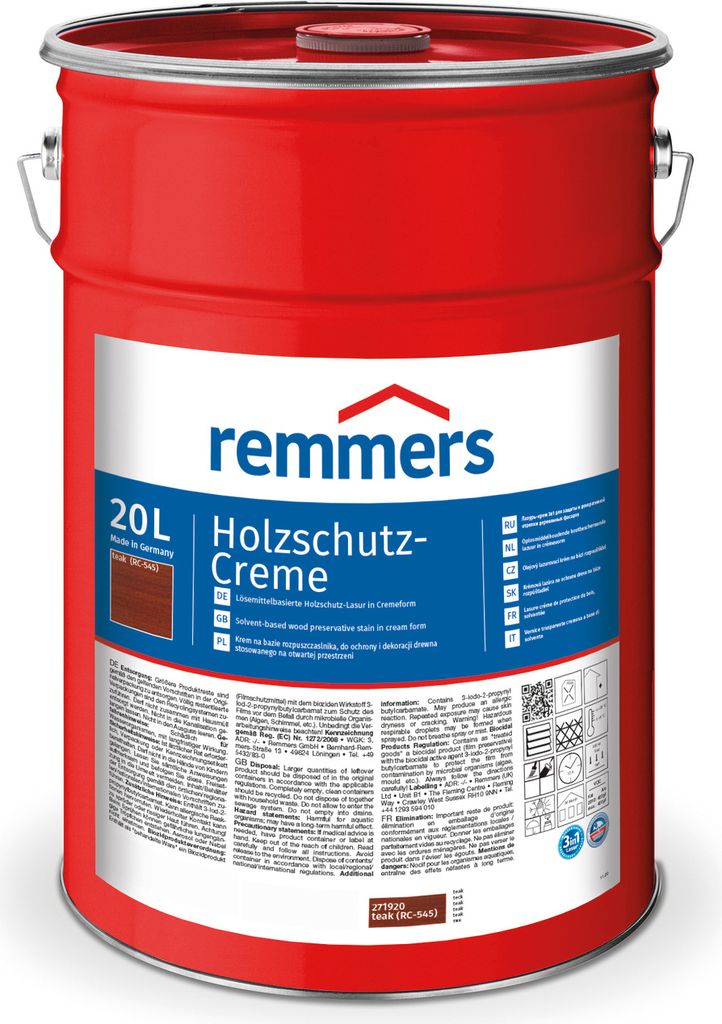 Remmers Holzschutz-Creme 3in1 teak (RC-545) 20 l, Holzlasur Produktbild 