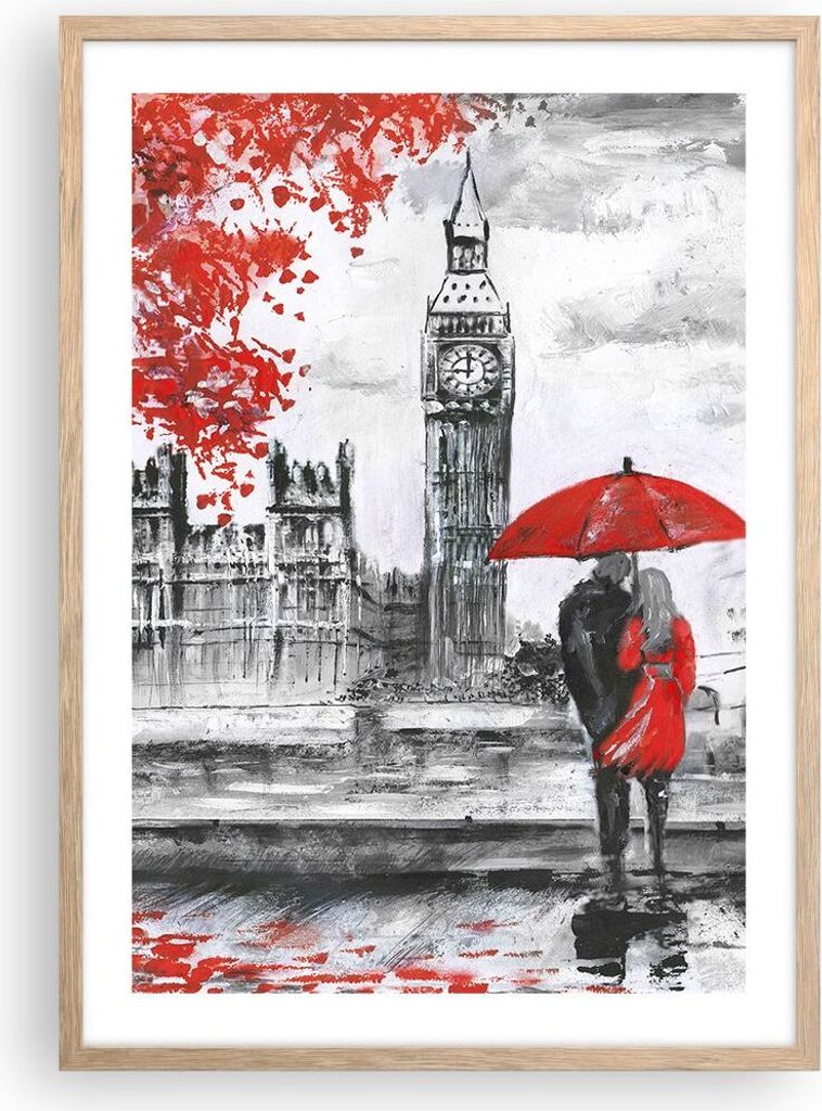 Gerahmtes Poster - Rahmen in heller Eiche - London Architektur big ben - 50x70 cm - Wand Bild - Wanddeko - Wandbilder - Wandposter - Bilderrahmen -...