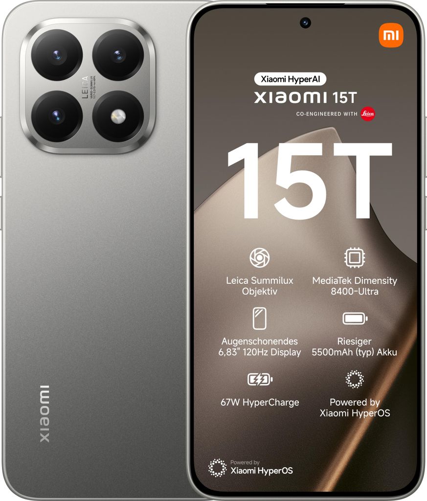 Xiaomi 15T Grau 12 Gigabyte 256 Gigabyte Produktbild 