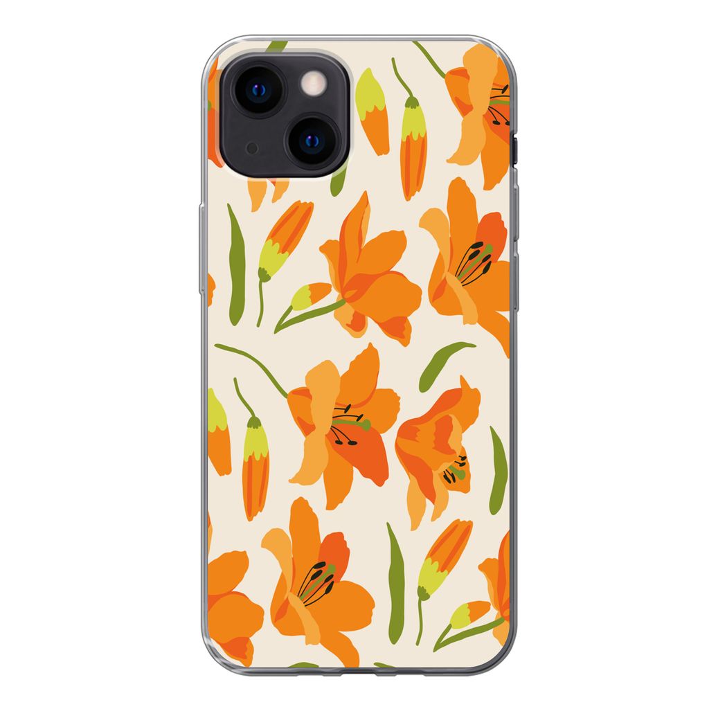 MuchoWow Handyhülle Schutzhülle Hülle für iPhone 13 mini Blumen - Lilie - Muster Silikon Softcase Handy Hülle - Softcase