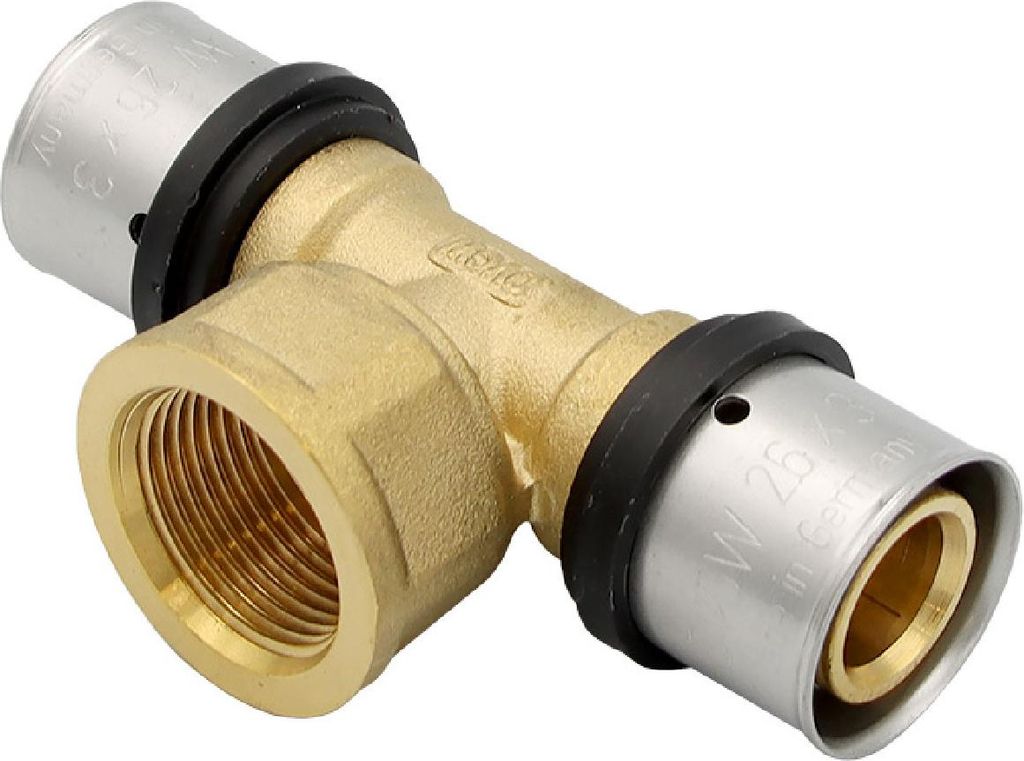 Pipetec Pressfitting T-Stück 26x3 3/4 Zoll 26x3 mm IG TH Kontur Verbundrohr