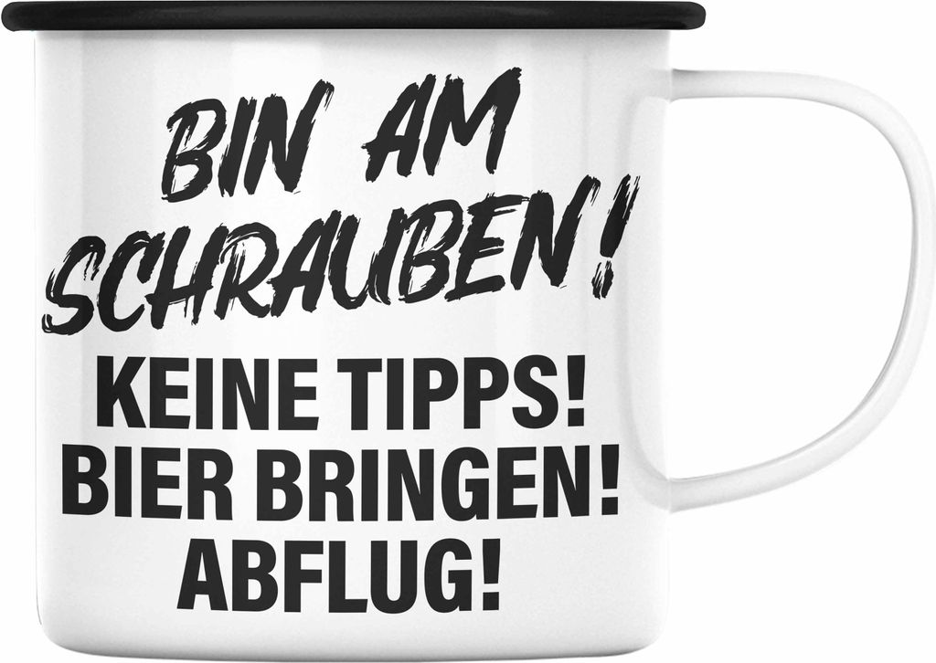 Trendation - Auto Tuner Emaille Tasse Geschenke Autotuner Geschenkidee Autoliebhaber Emaille Tasse für Männer Autofan Emaille Emaille Tasse (Schw...