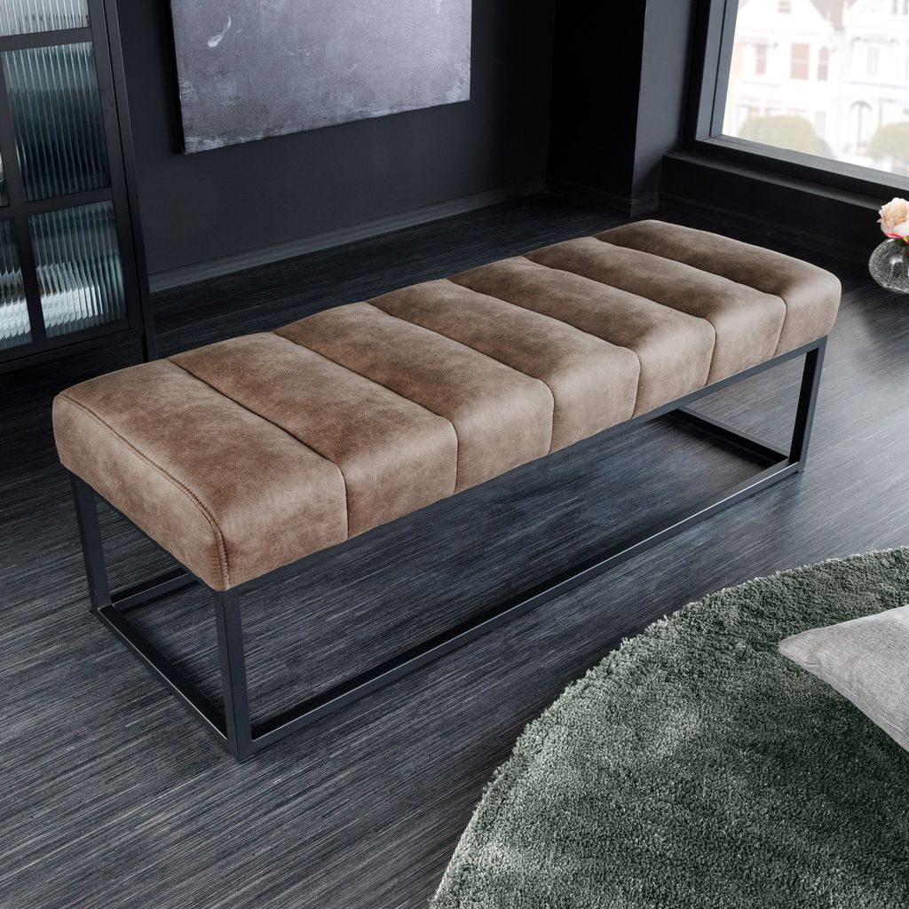 riess-ambiente Design Sitzbank PETIT BEAUTÉ 110cm vintage taupe Microfaser schwarzes Metallgestell Polsterbank Bank
