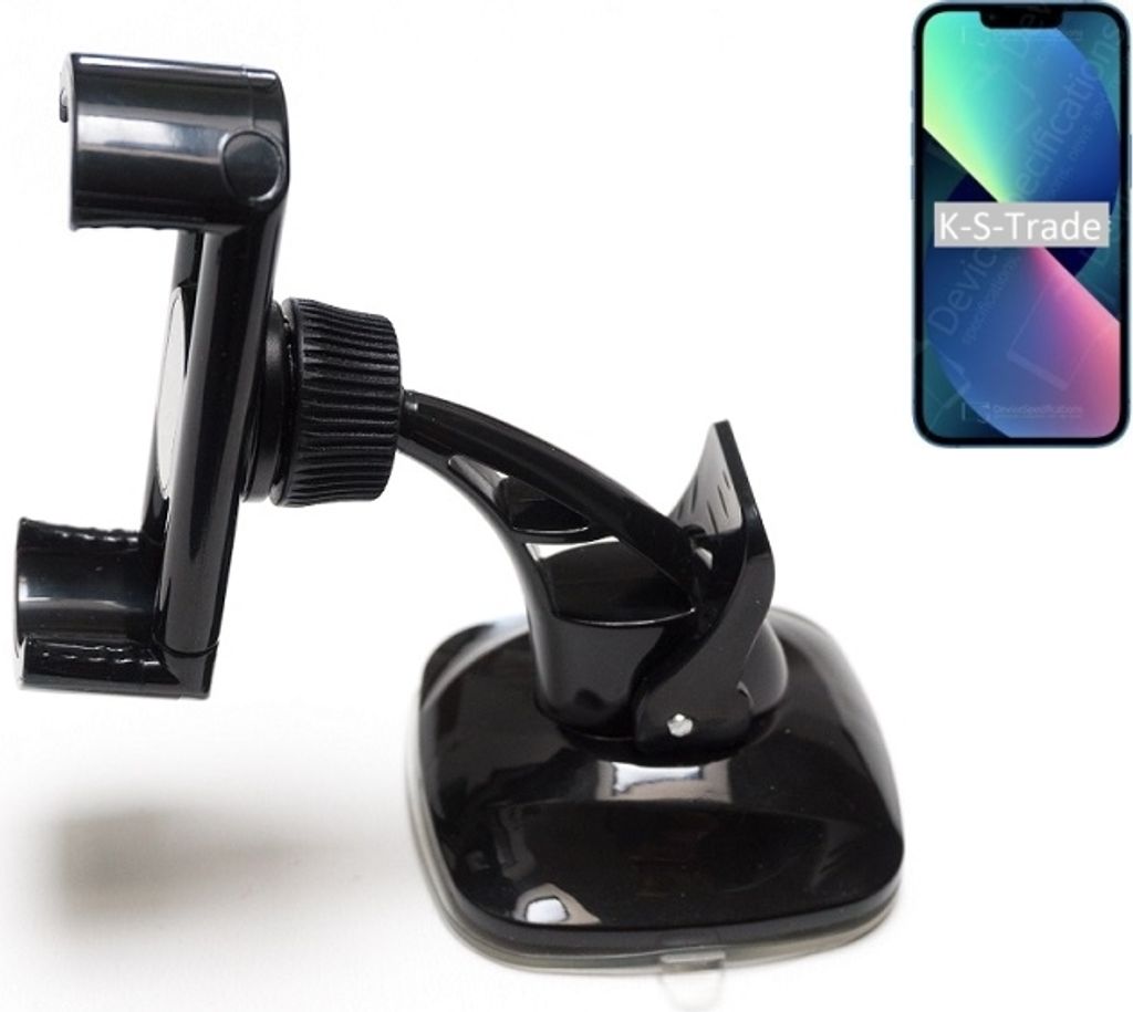K-S-Trade kompakte Handy-Halterung Windschutzscheibe kompatibel mit Apple iPhone 13 mini Armaturenbrett schwarz Autohalterung KFZ Halter