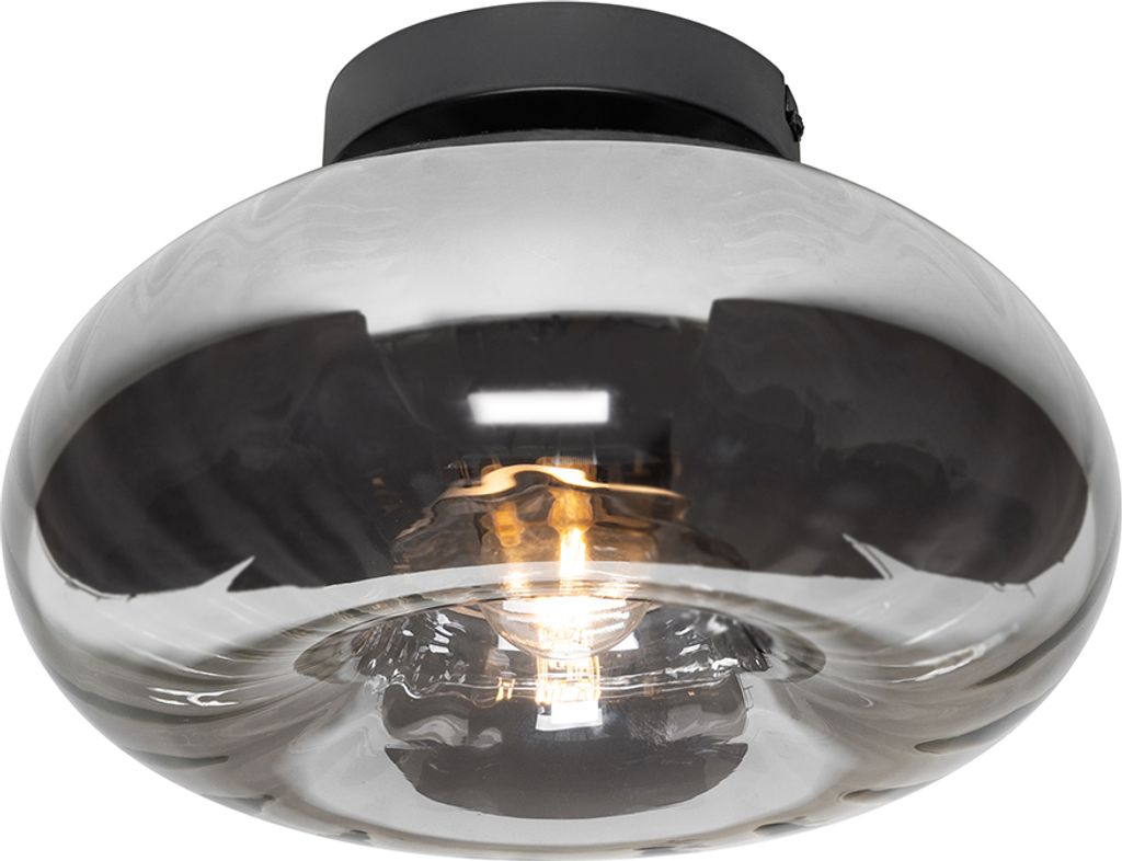 QAZQA - Art Deco Art-Deco-Deckenleuchte I Deckenlampe I Lampe I Leuchte schwarz mit Rauchglas - Ayesha I Wohnzimmer I Schlafzimmer - Rund - LED gee...